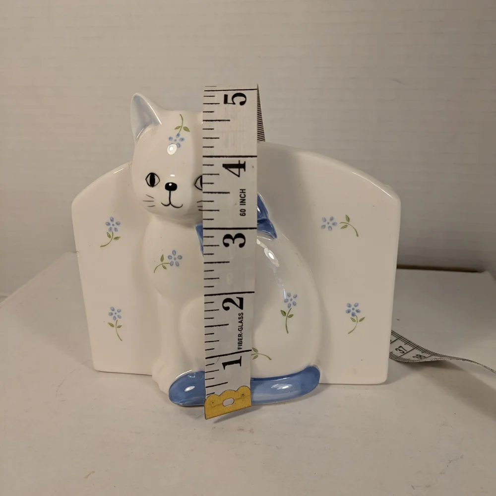 Ceramic Cat pen/ make up/ stationary Holder with Blue Accents by Otagiri